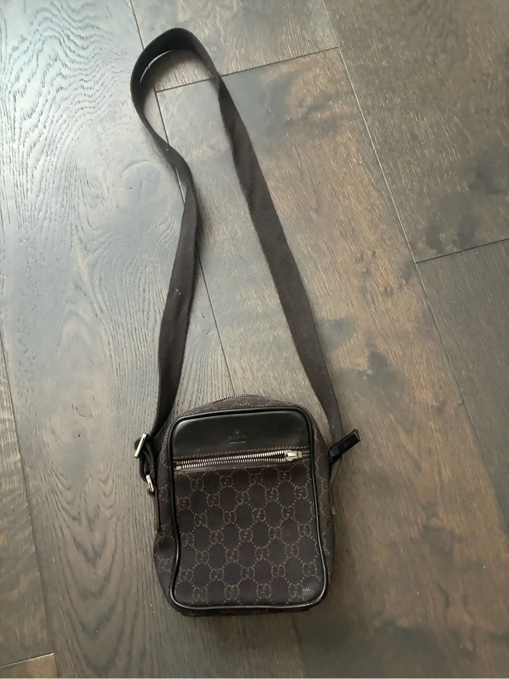 Vintage Gucci Black Monogram Belt Bag with Leather Trim